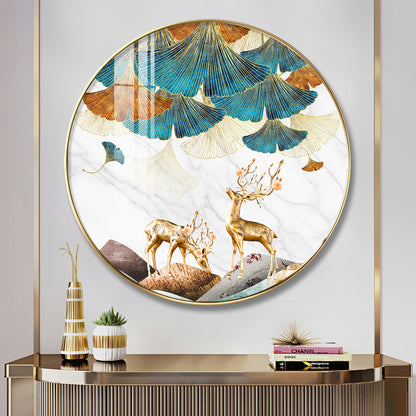 Deer and Leaves Premium Acrylic Round Wall Art