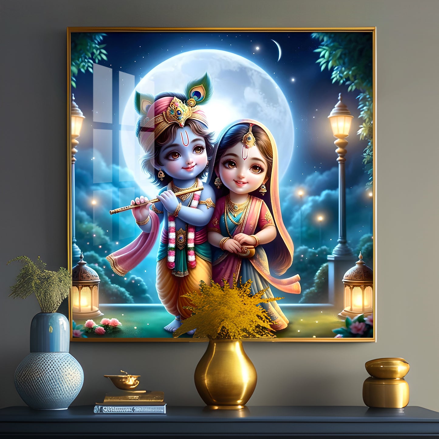 Cute Radha Krishna Premium Acrylic Square Wall Art