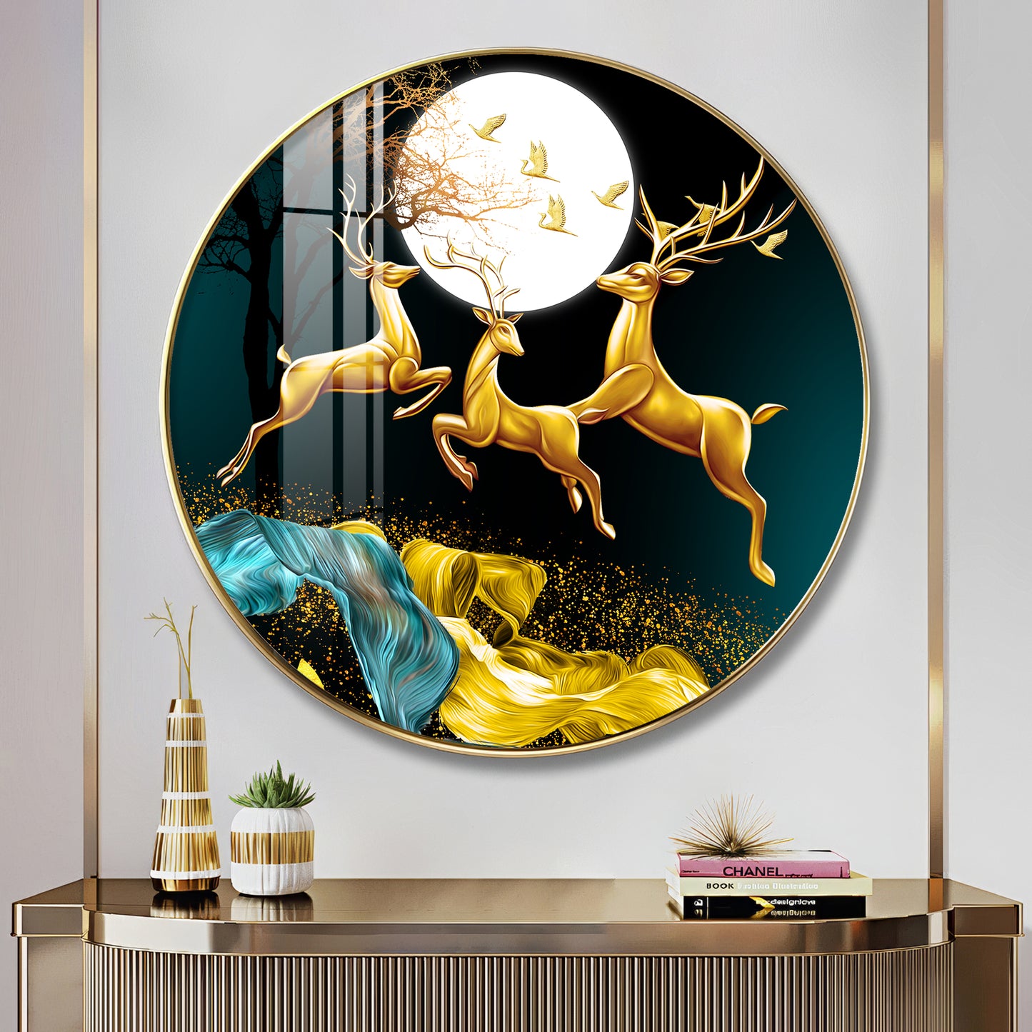 The Deer’s Ascent Premium Acrylic Round Wall Art