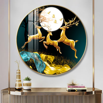 The Deer’s Ascent Premium Acrylic Round Wall Art