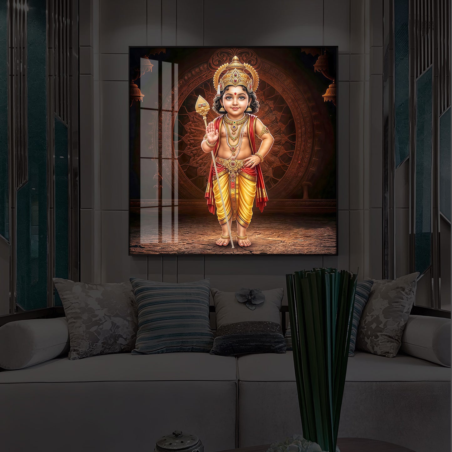 Divine Lord Murugan Modern Luxury Backlight Square Wall Art