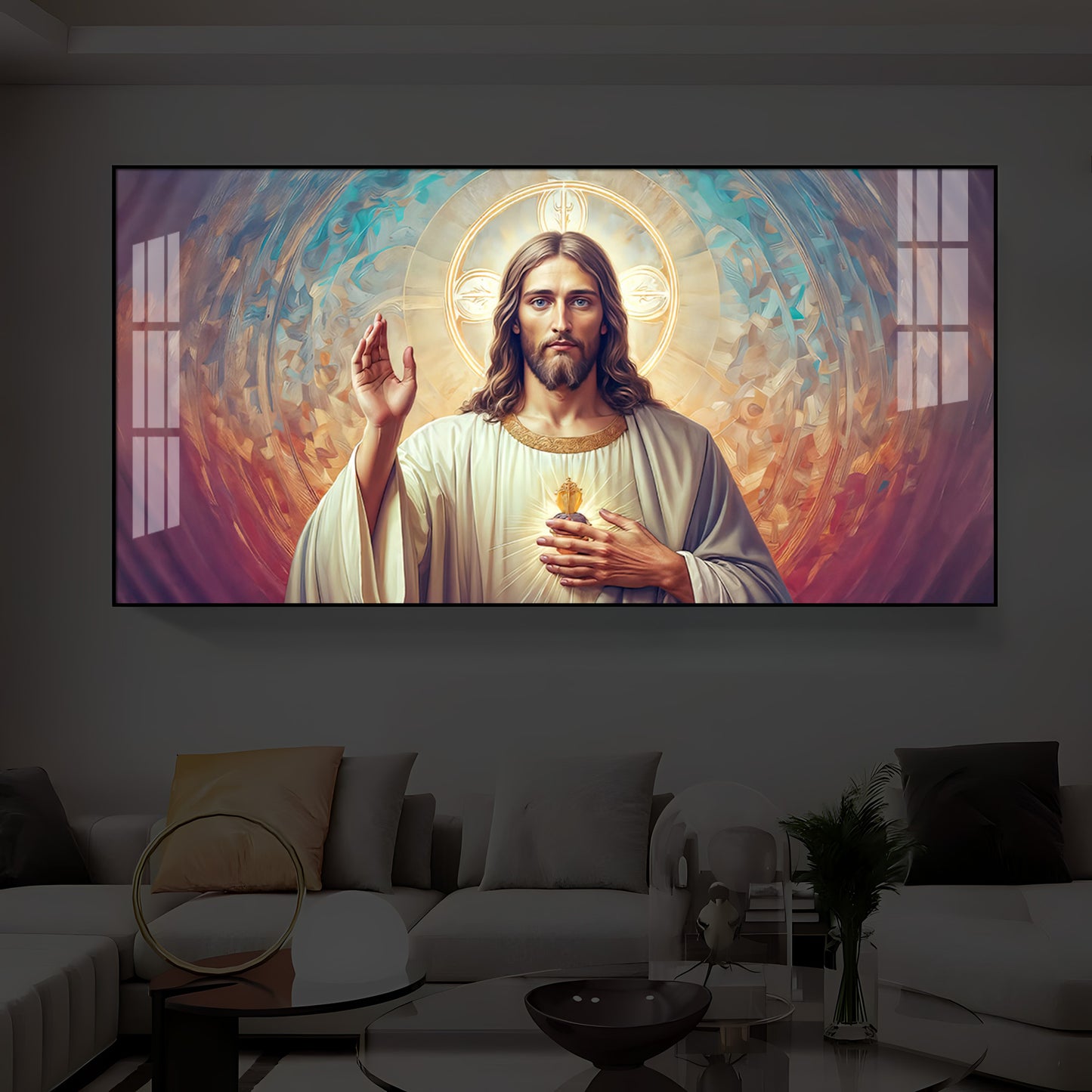 God Jesus Modern Luxury Backlight Horizontal Wall Art