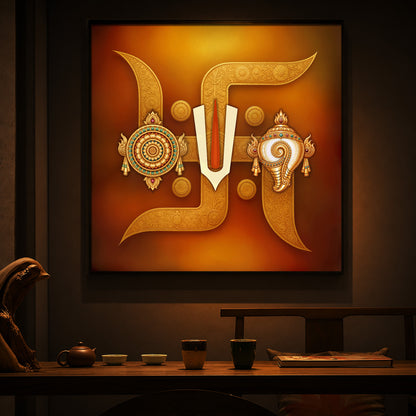 Hindu Symbols of Swastik Modern Luxury Backlight Square Wall Art