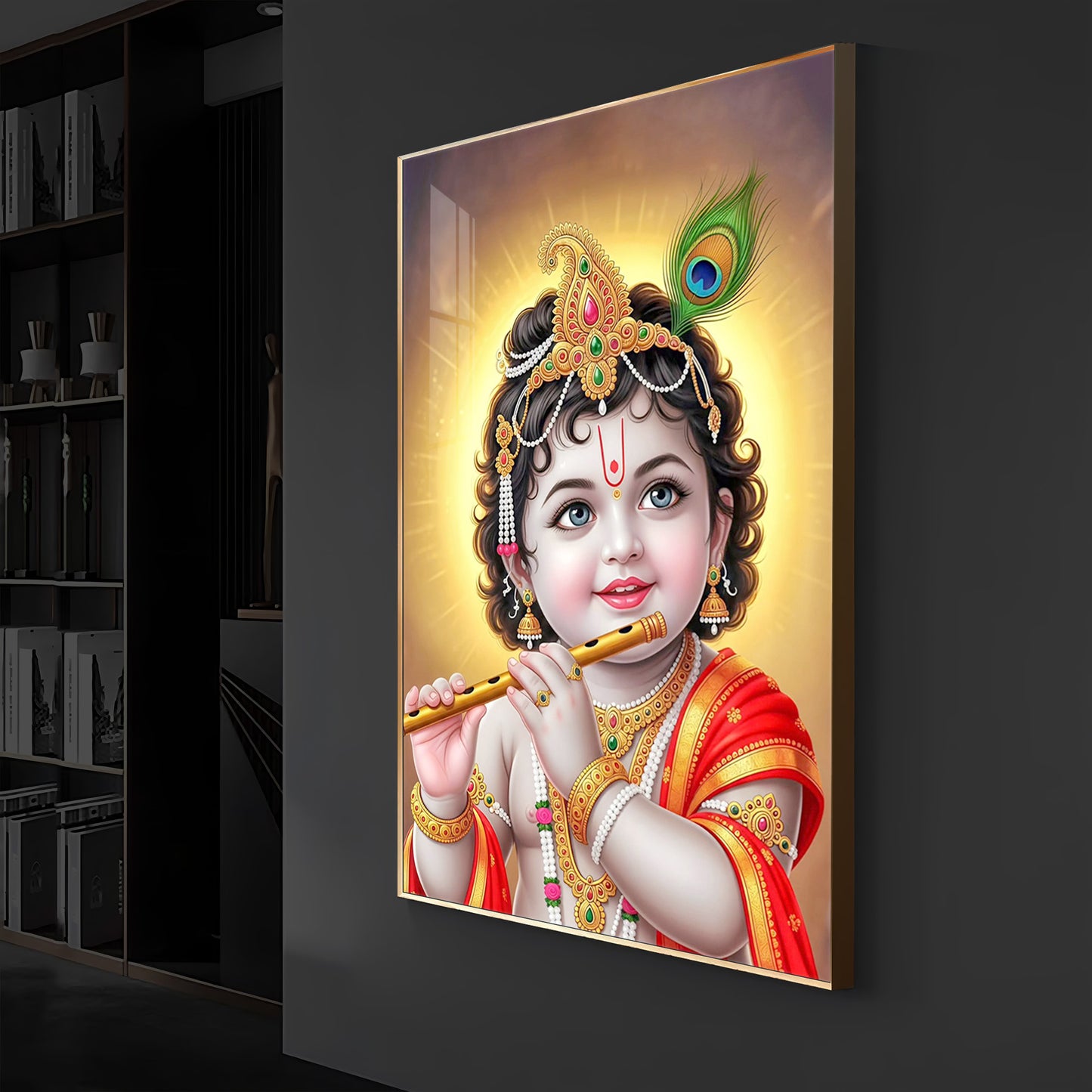 Lord baby Krishna Modern Luxury Backlight Vertical Wall Art
