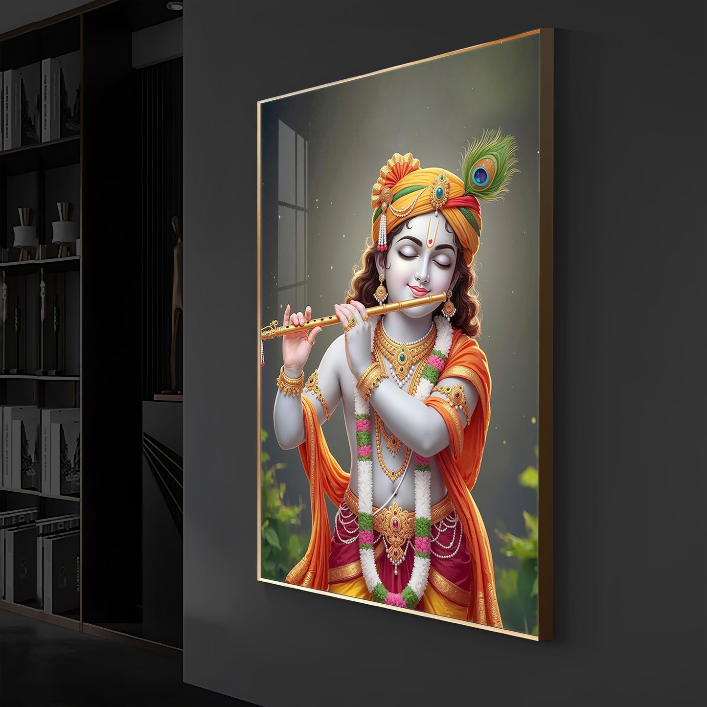 Shri Krishna Modern Luxury Backlight Vertical Wall Art