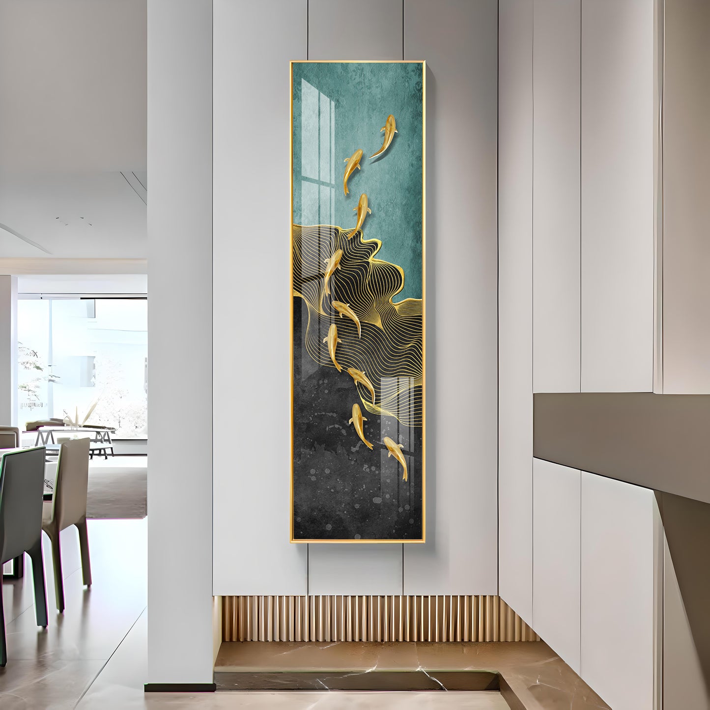 9 Golden Koi Fishes Premium Acrylic Vertical Wall Art