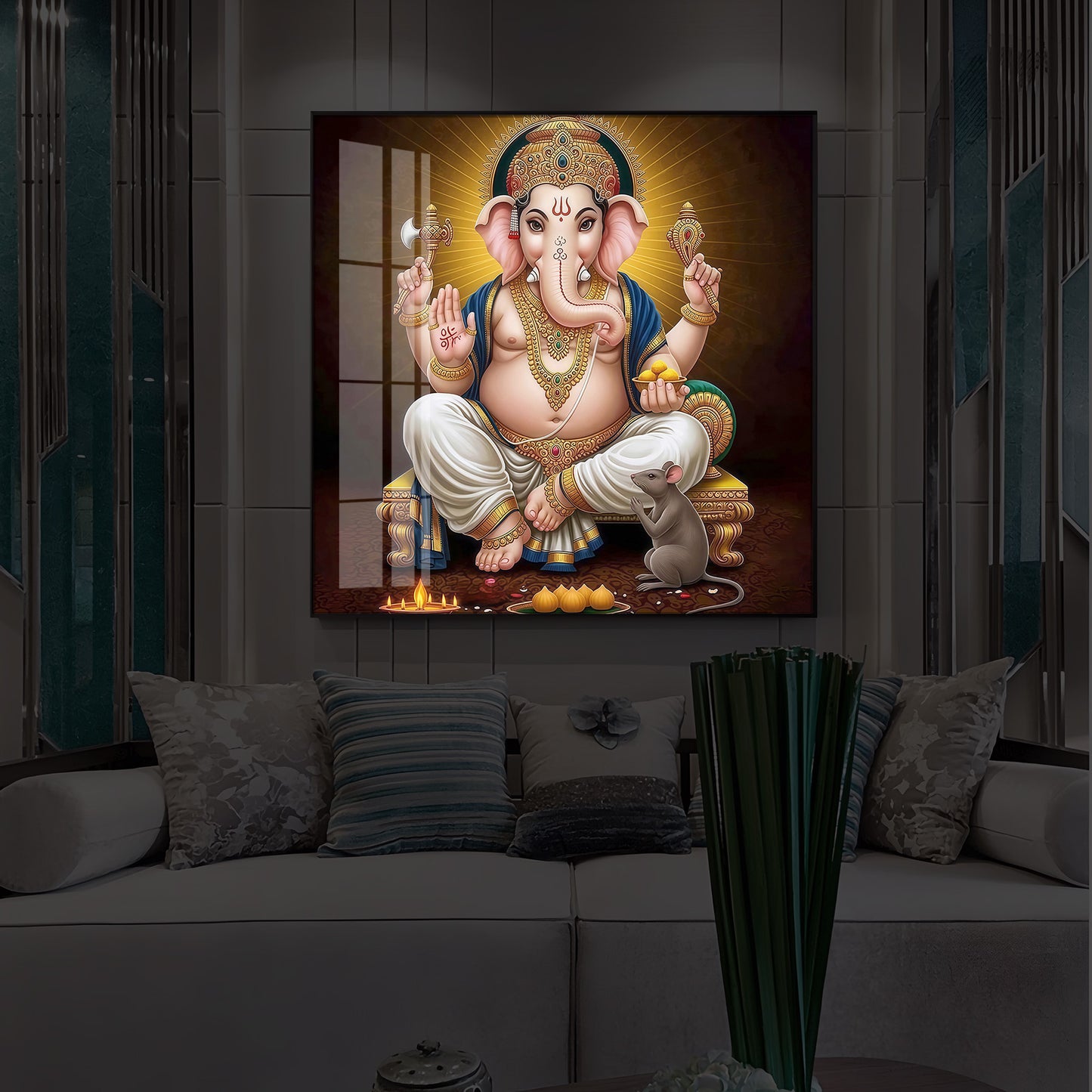 Shree Ganesh Modern Luxury Backlight Square Wall Art