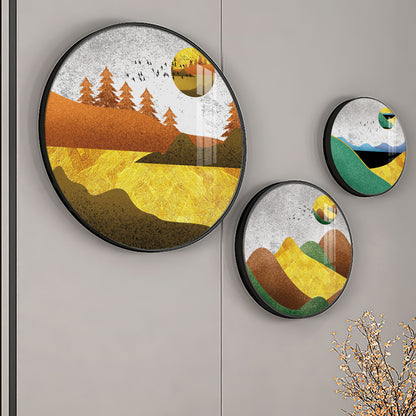 Mountain View Abstract Premium Acrylic Round Wall Art (Set of 3)