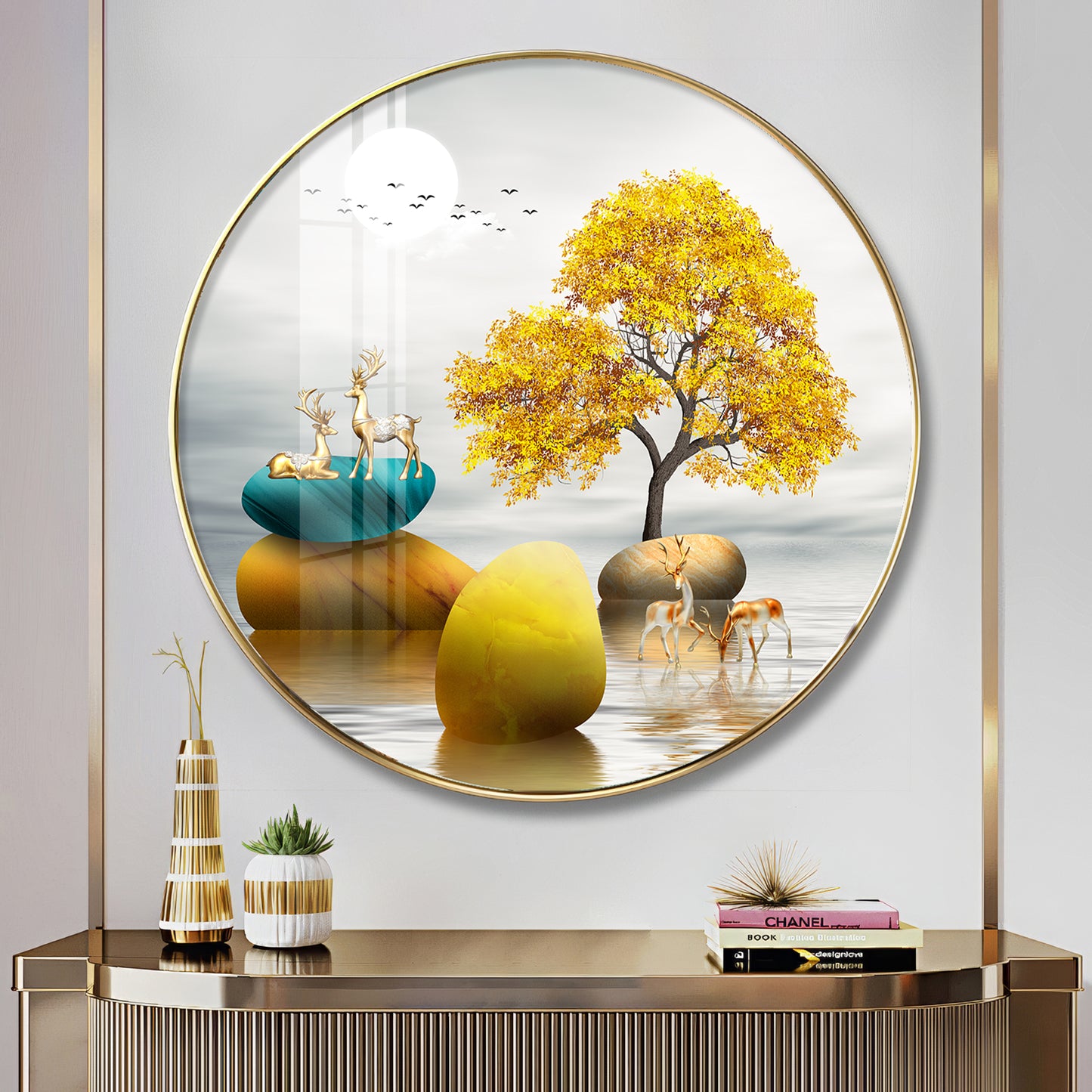 The Tree and The Fawn Premium Acrylic Round Wall Art