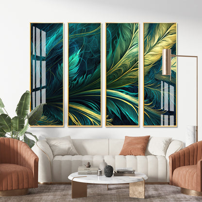 Tropical Leaves Premium Acrylic Vertical Wall Art (set of 4)