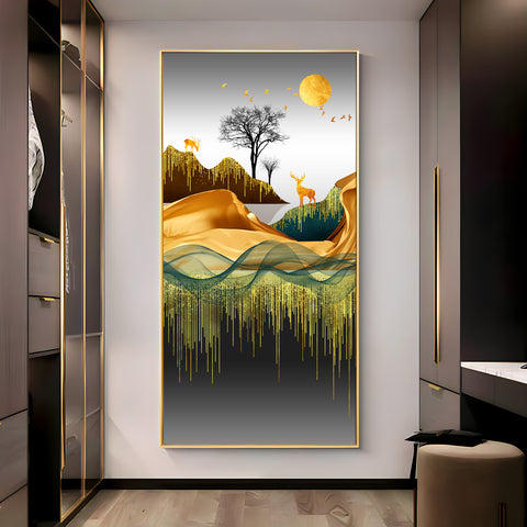 Abstract Deer Facing Sun Premium Acrylic Vertical Wall Art