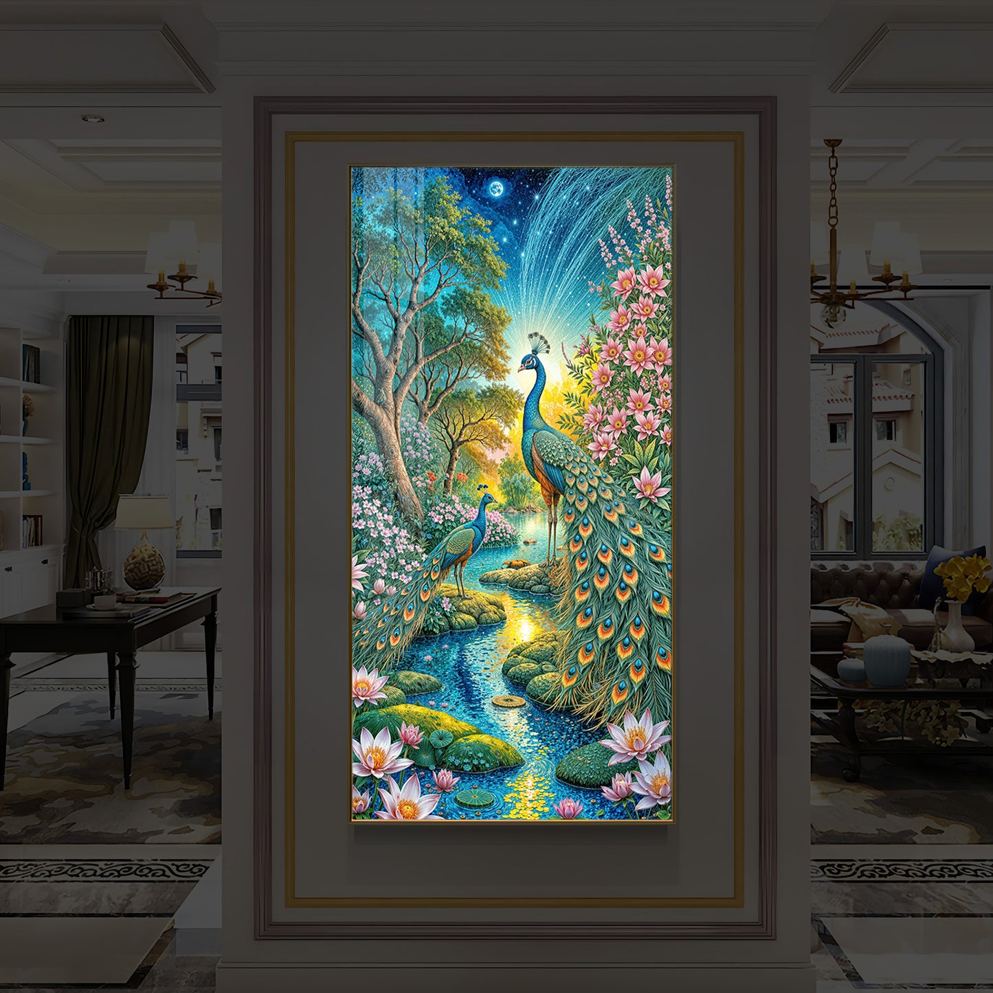 Forest Peacock Modern Luxury Backlight Vertical Wall Art