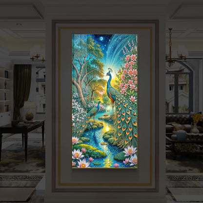 Forest Peacock Modern Luxury Backlight Vertical Wall Art