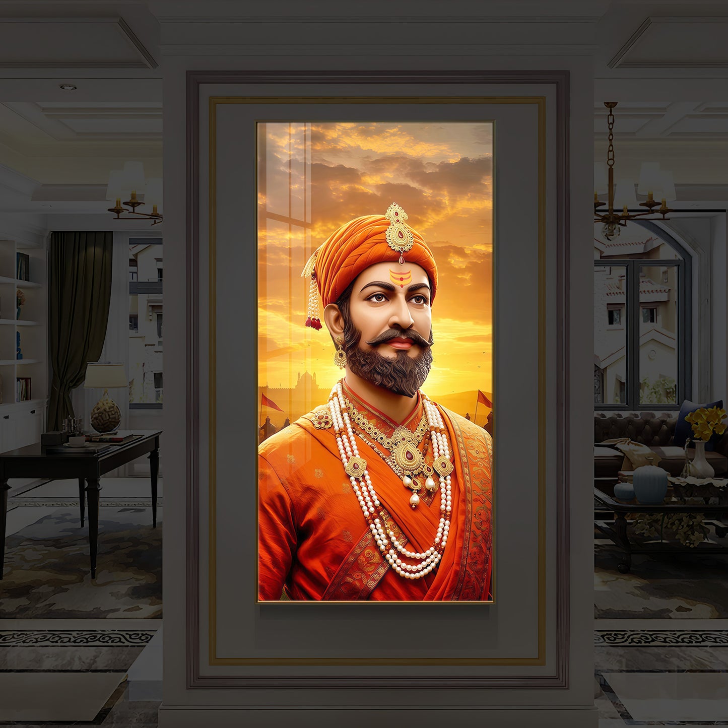 Chhatrapati Shivaji Maharaj Modern Luxury Backlight Vertical Wall Art