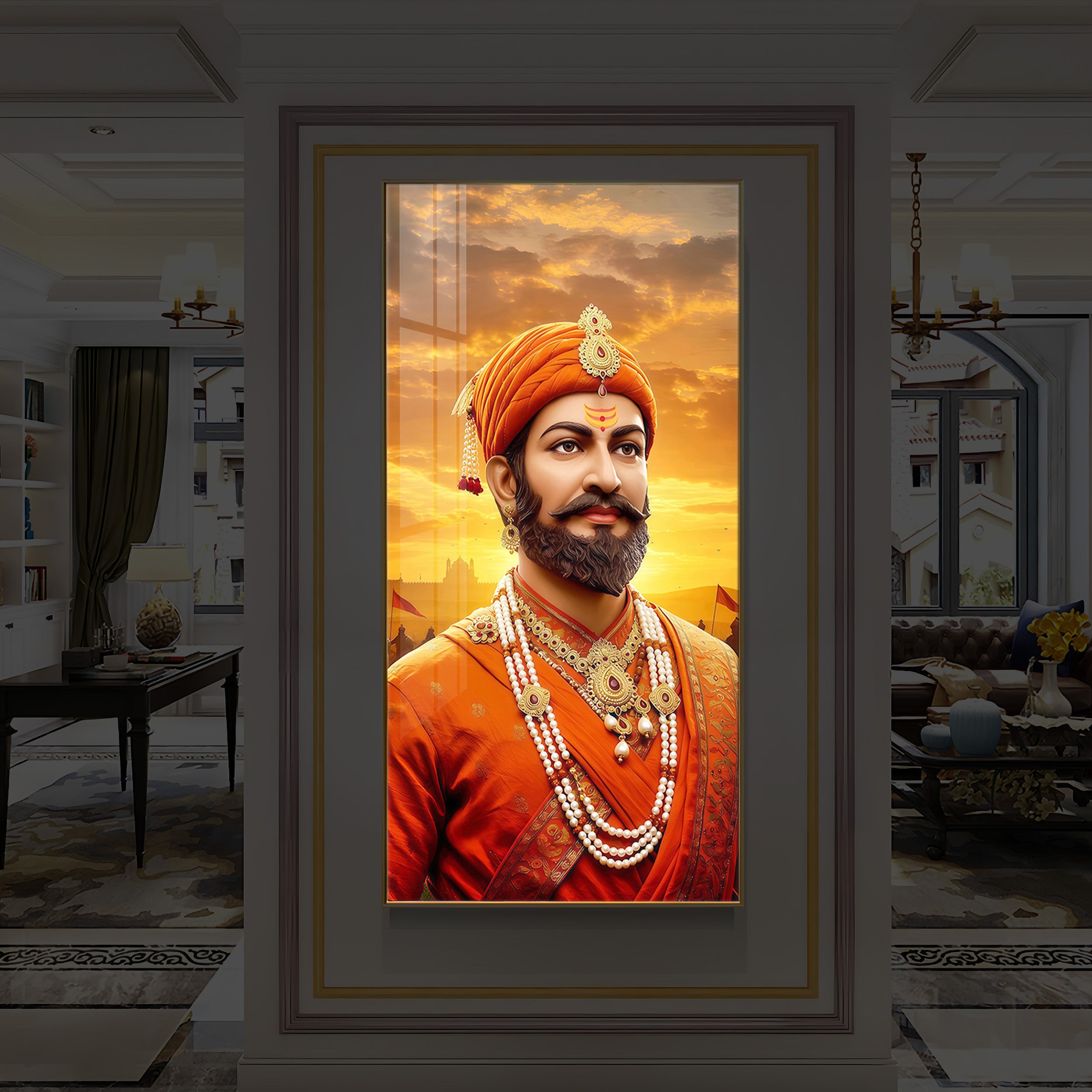 Chhatrapati Shivaji Maharaj Modern Luxury Backlight Vertical Wall Art