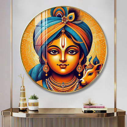 Lord Krishna Abstract Premium Acrylic Round Wall Art