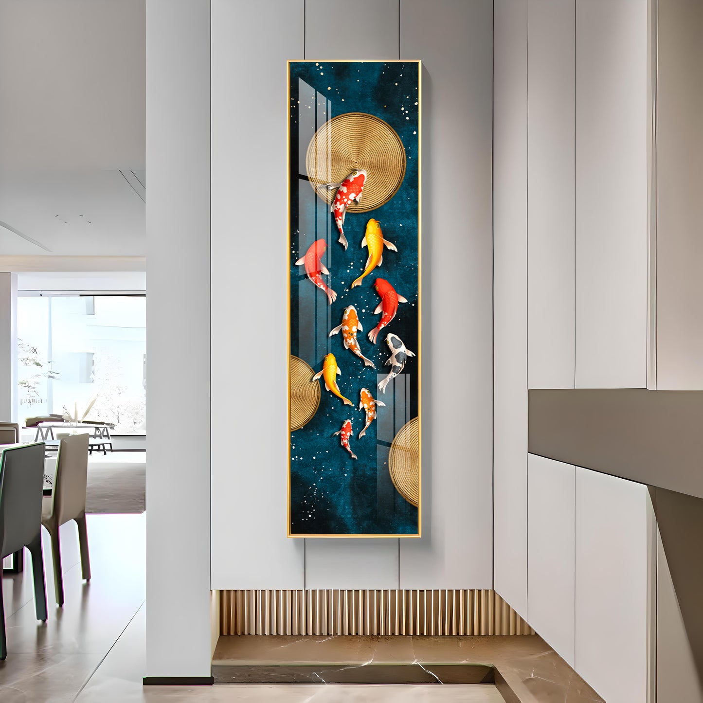 Lucky Koi Fishes Premium Acrylic Vertical Wall Art