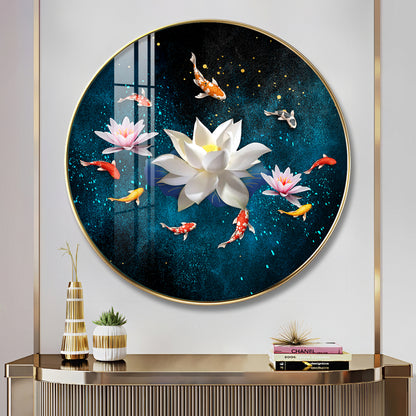 Lotus and Fish Premium Acrylic Round Wall Art