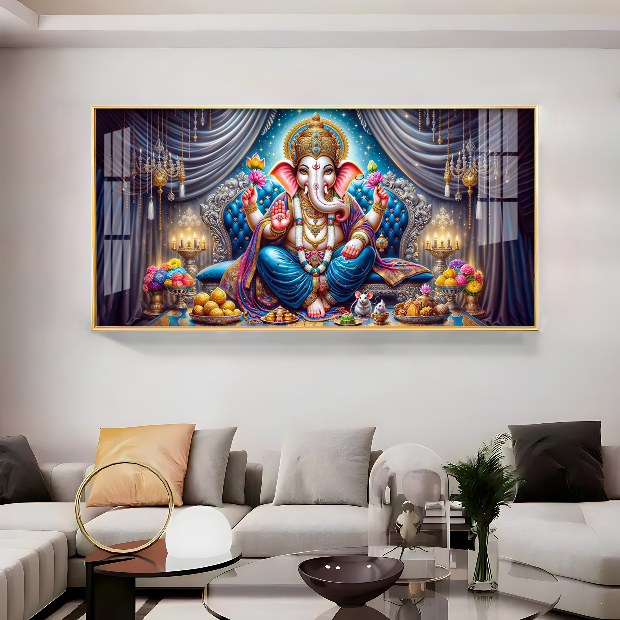 Lord Ganesha With Laddu Premium Acrylic Horizontal Wall Art