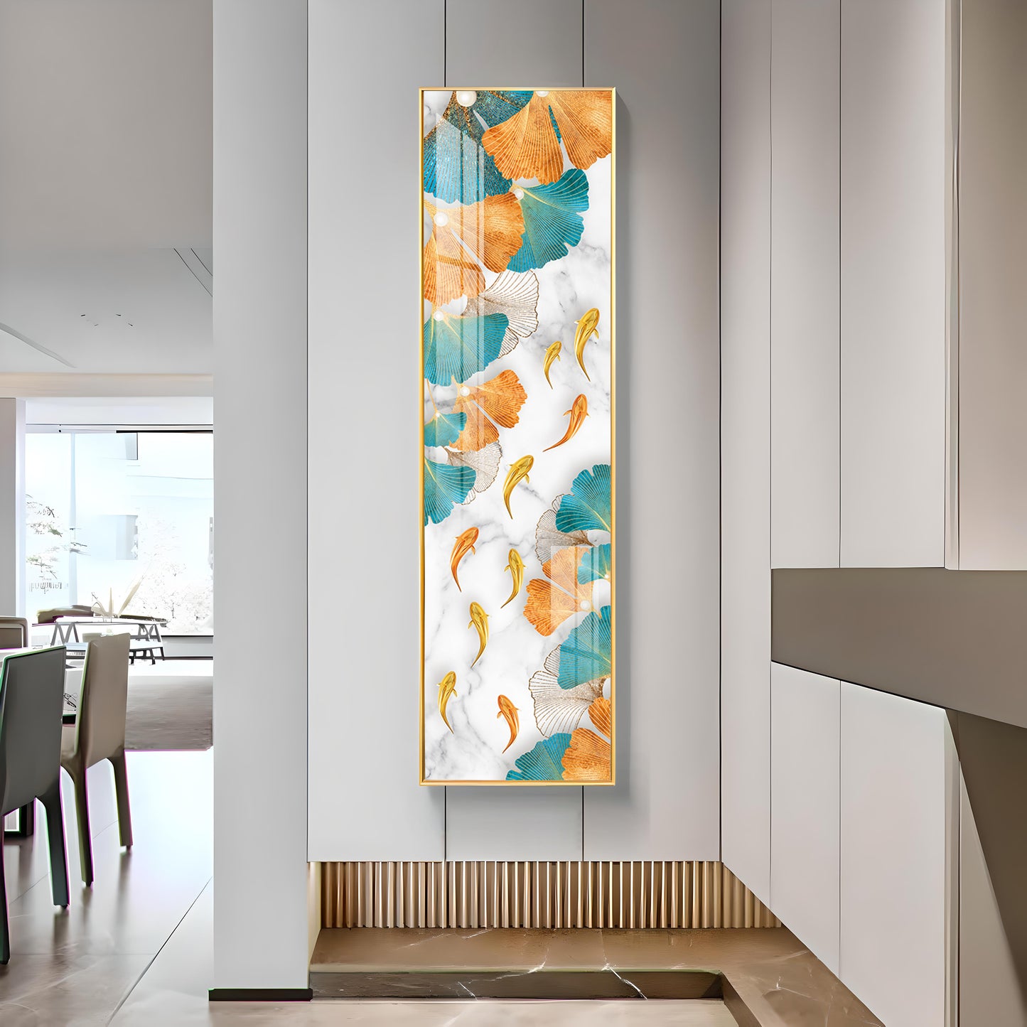 Blue & Gold Ginkgo Leaves Premium Acrylic Vertical Wall Art