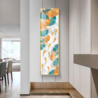 Blue & Gold Ginkgo Leaves Premium Acrylic Vertical Wall Art