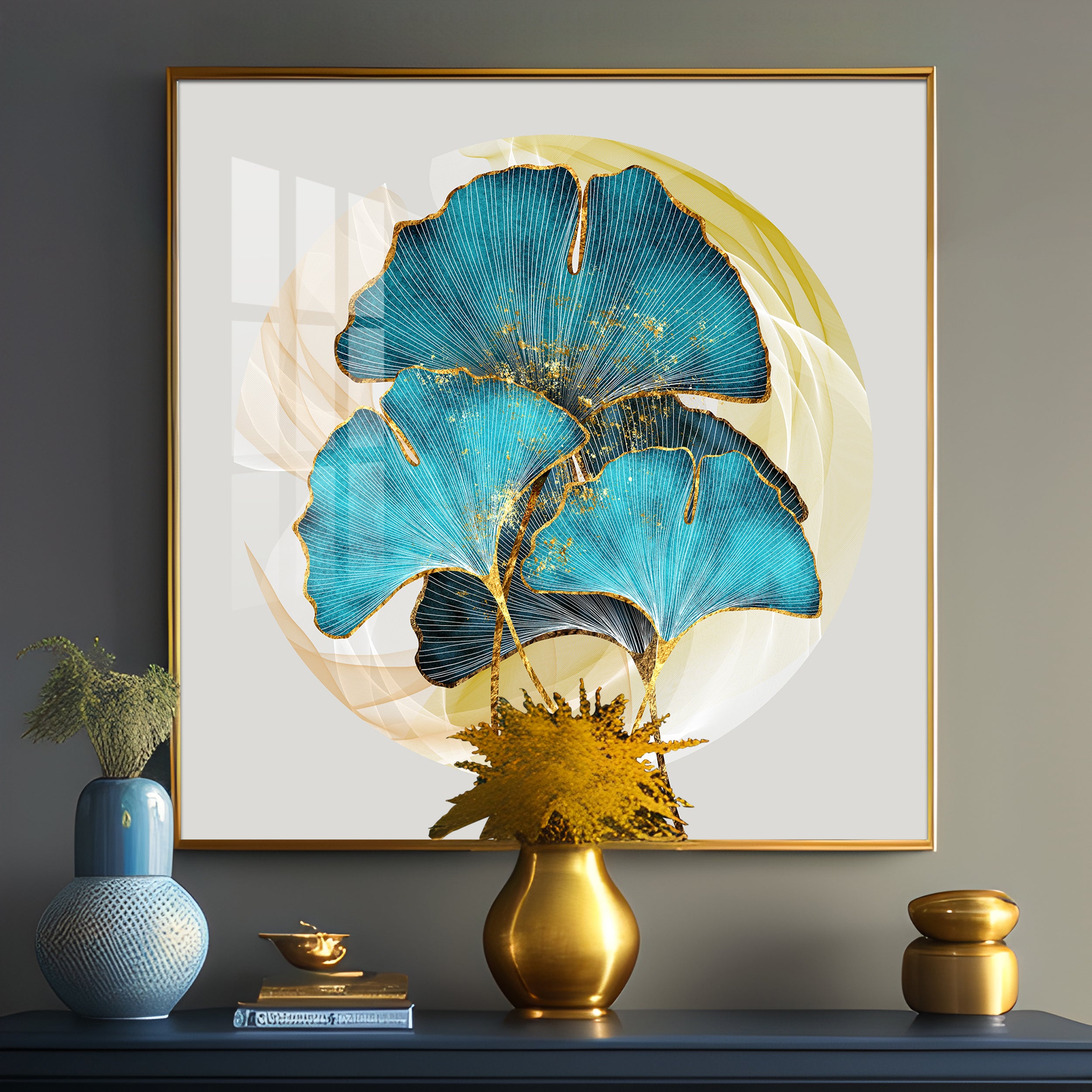 Golden Ginkgo Leaf Premium Acrylic Square Wall Art