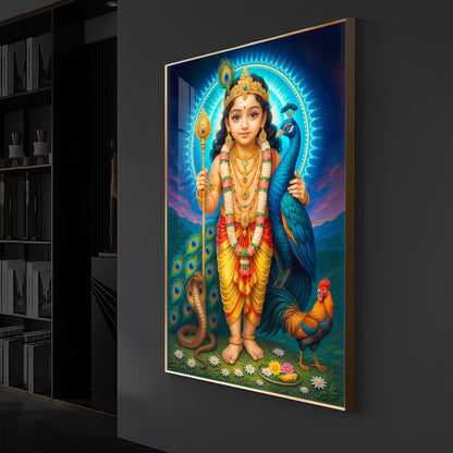 Lord Murugan Ji Modern Luxury Backlight Vertical Wall Art