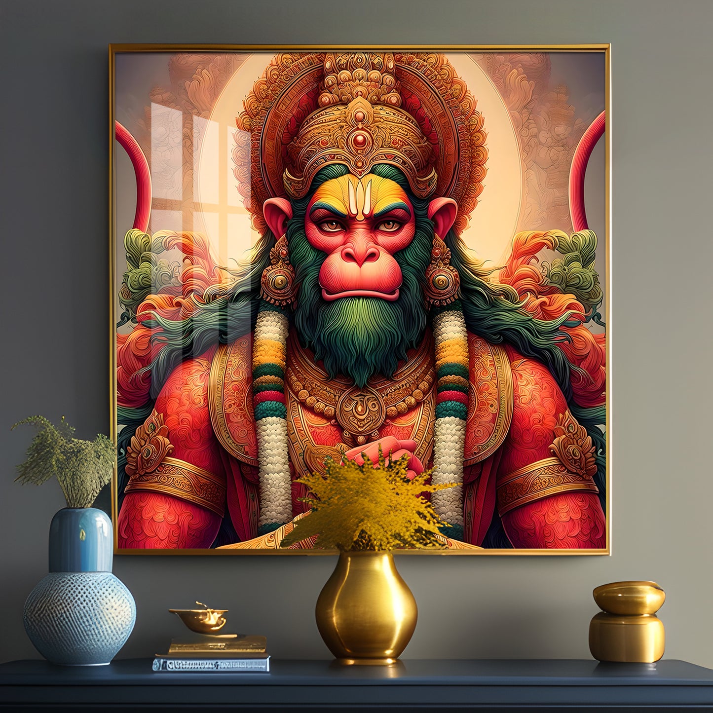 Veer Hanuman Premium Acrylic Square Wall Art