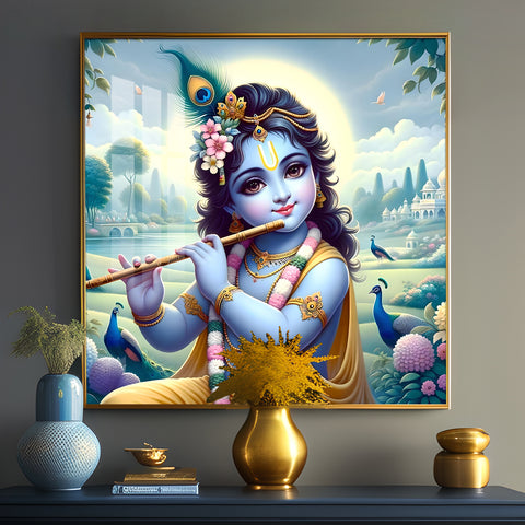 Bal Gopal With Flute Premium Acrylic Square Wall Art