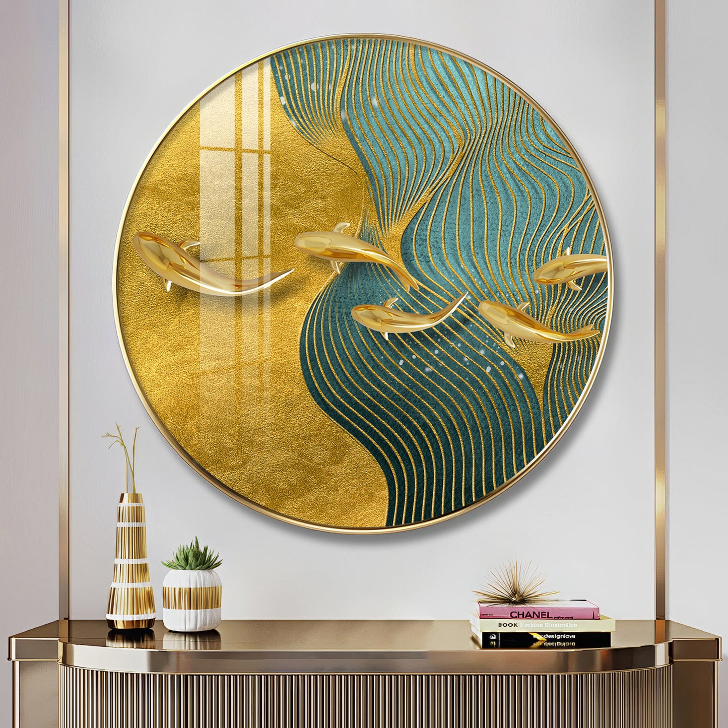 Aqua Gold Premium Acrylic Round Wall Art