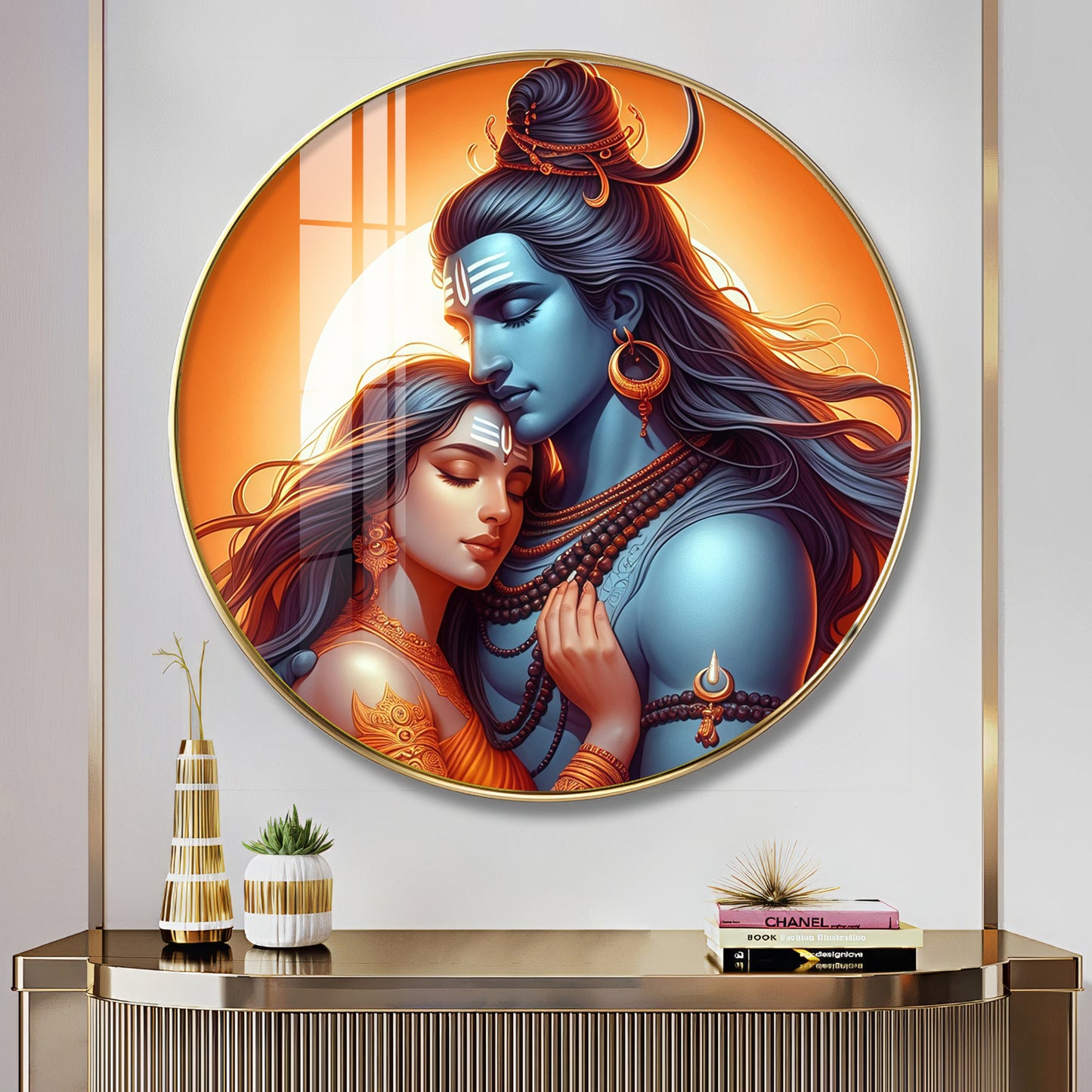 Lord Shiva and Goddess Parvati Premium Acrylic Round Wall Art