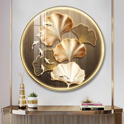 Golden Fusion Petal Premium Acrylic Round Wall Art