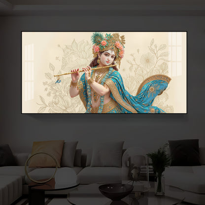 Beautiful Krishna Ji Modern Luxury Backlight Horizontal Wall Art