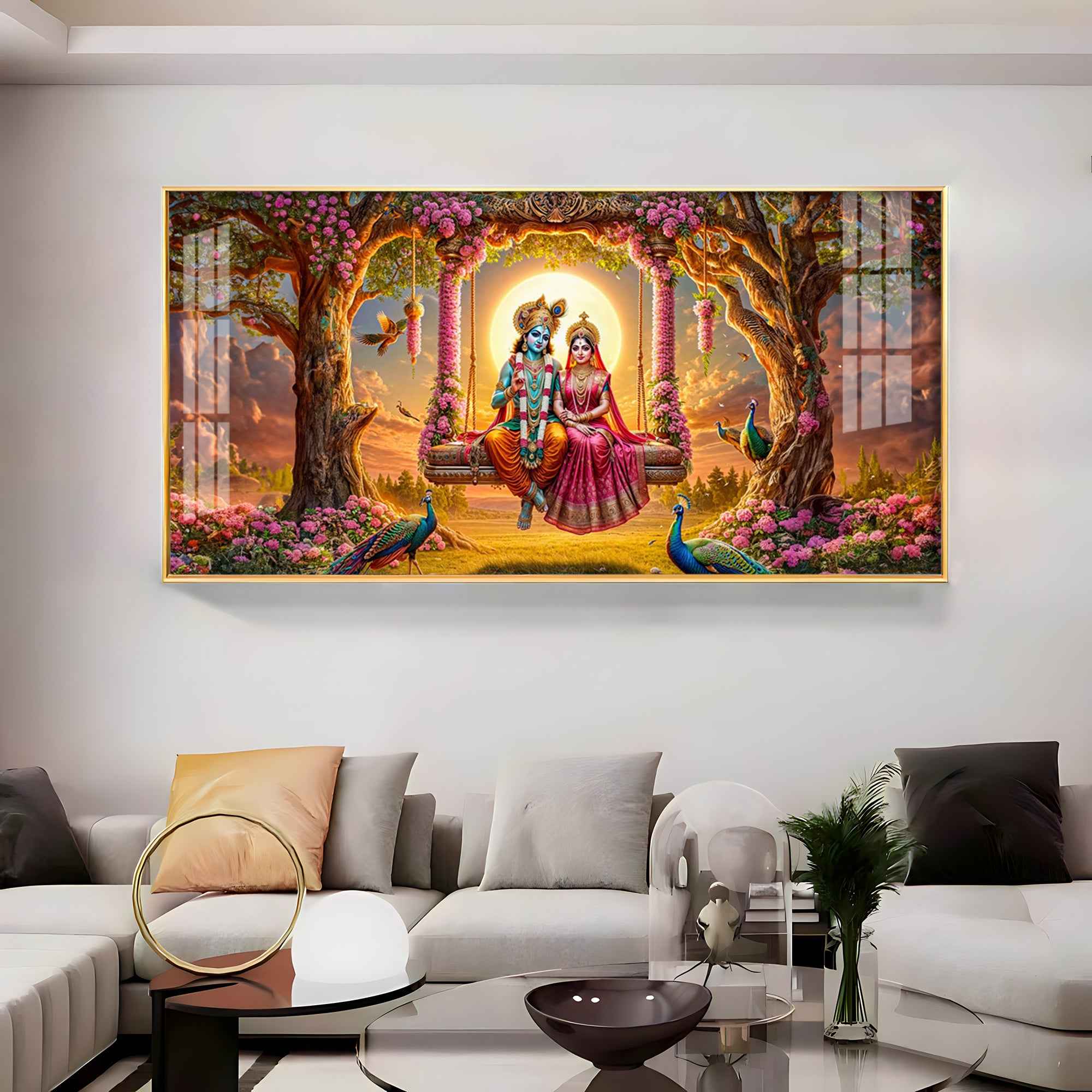 Krishna and Radha SeeSaw Premium Acrylic Horizontal Wall Art
