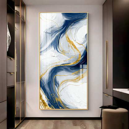 Abstract Blue Gold waves Premium Acrylic Vertical Wall Art