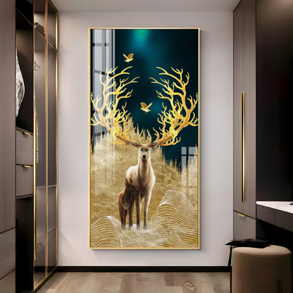 Deer With Golden Antlers Premium Acrylic Vertical Wall Art