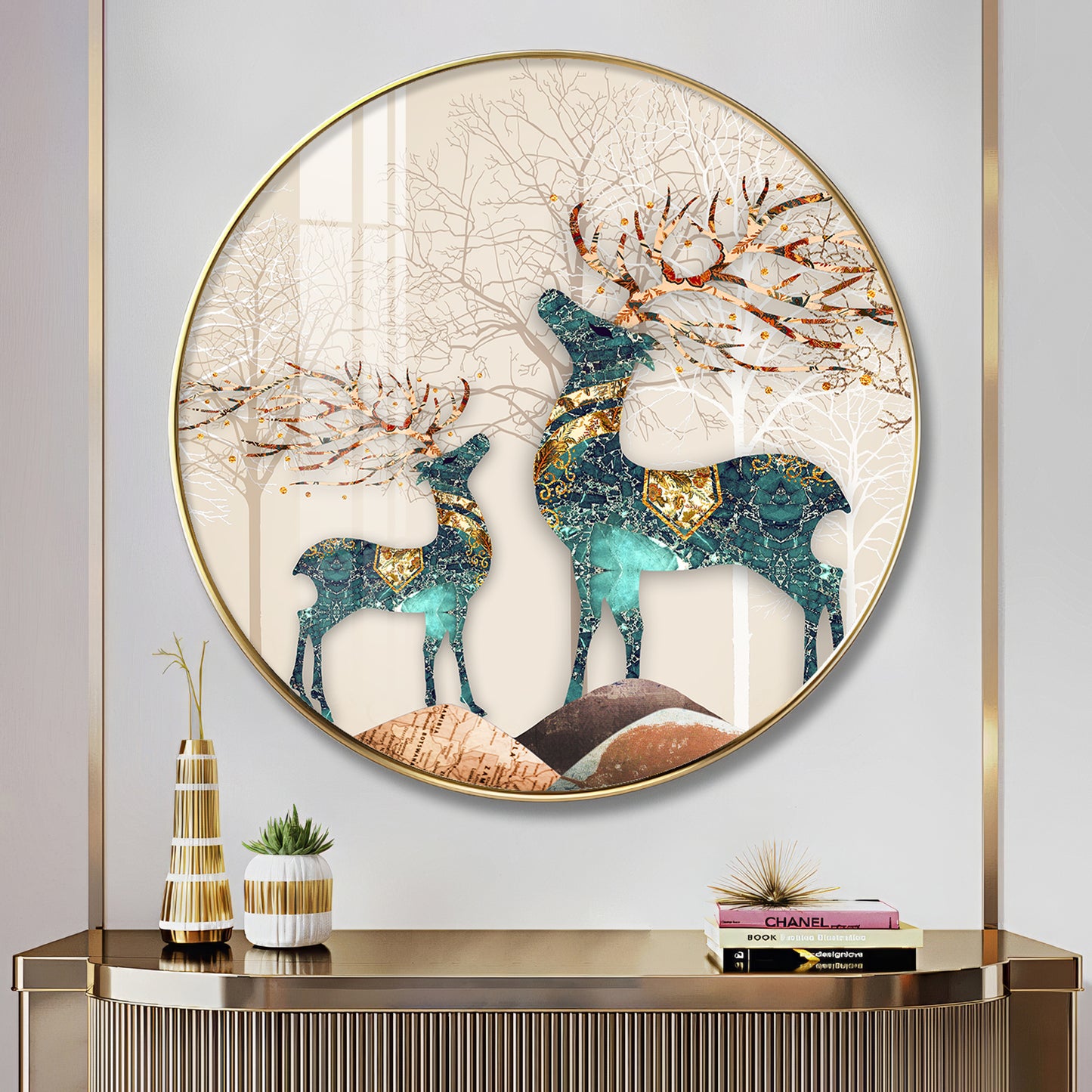 The Deer Duo Premium Acrylic Round Wall Art