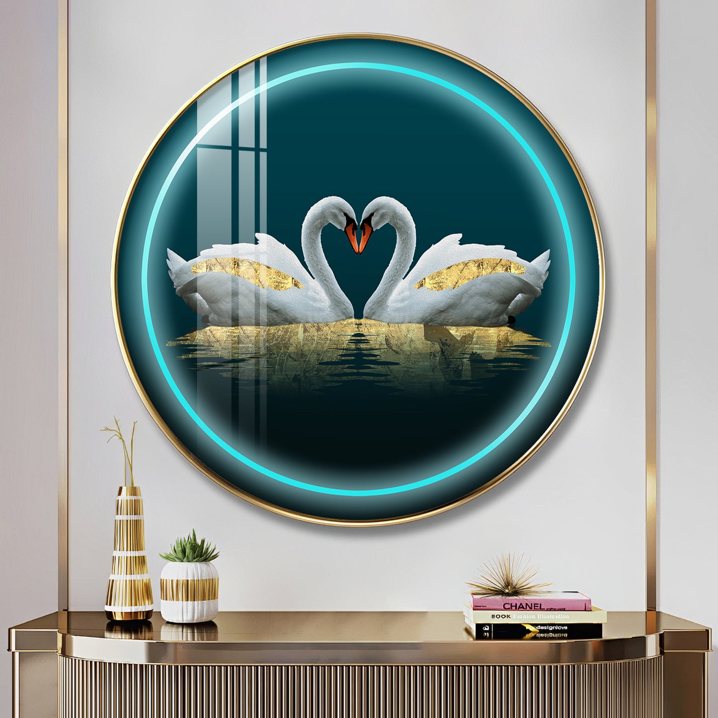 Swan Symphony Premium Acrylic Round Wall Art