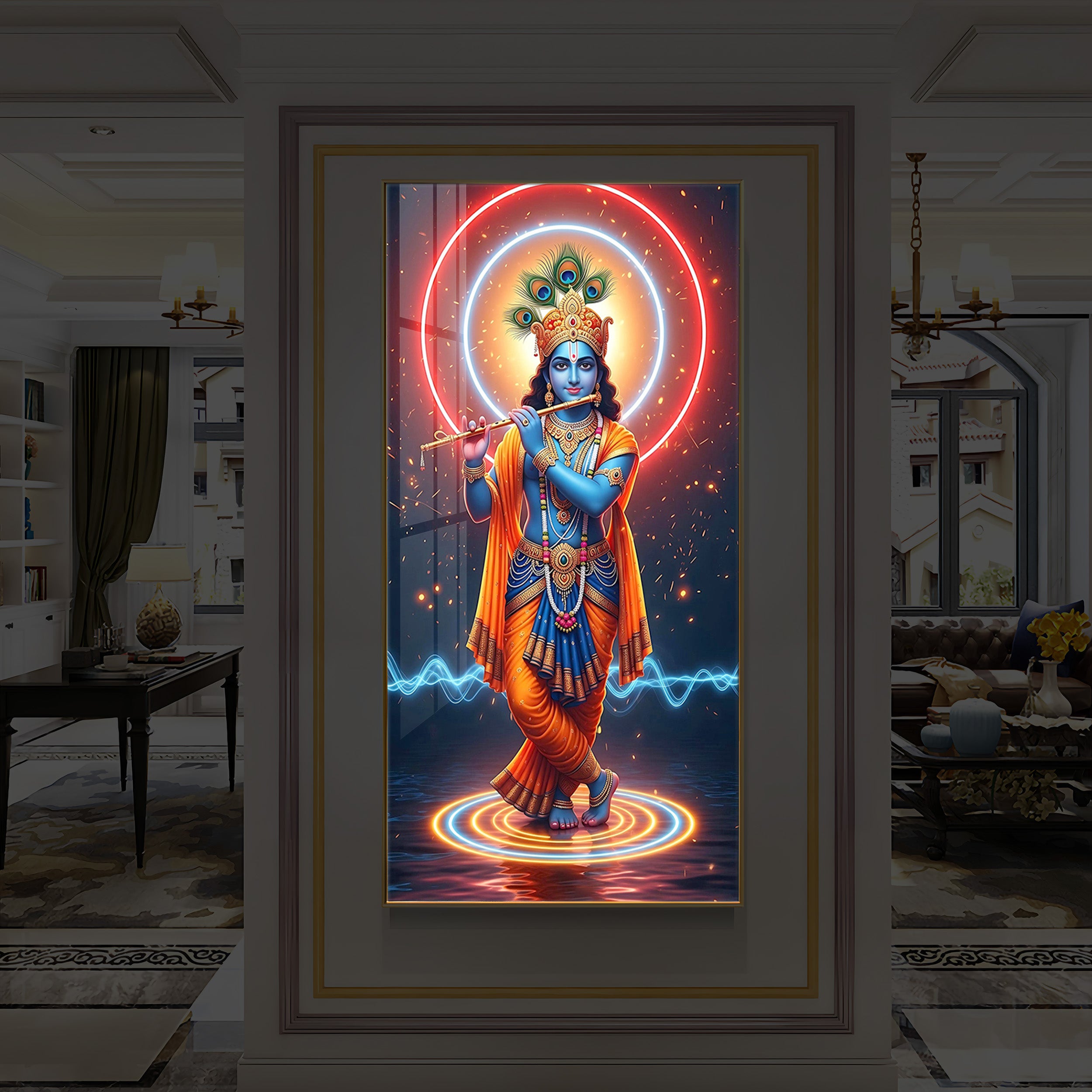 Divine Krishna Modern Luxury Backlight Vertical Wall Art