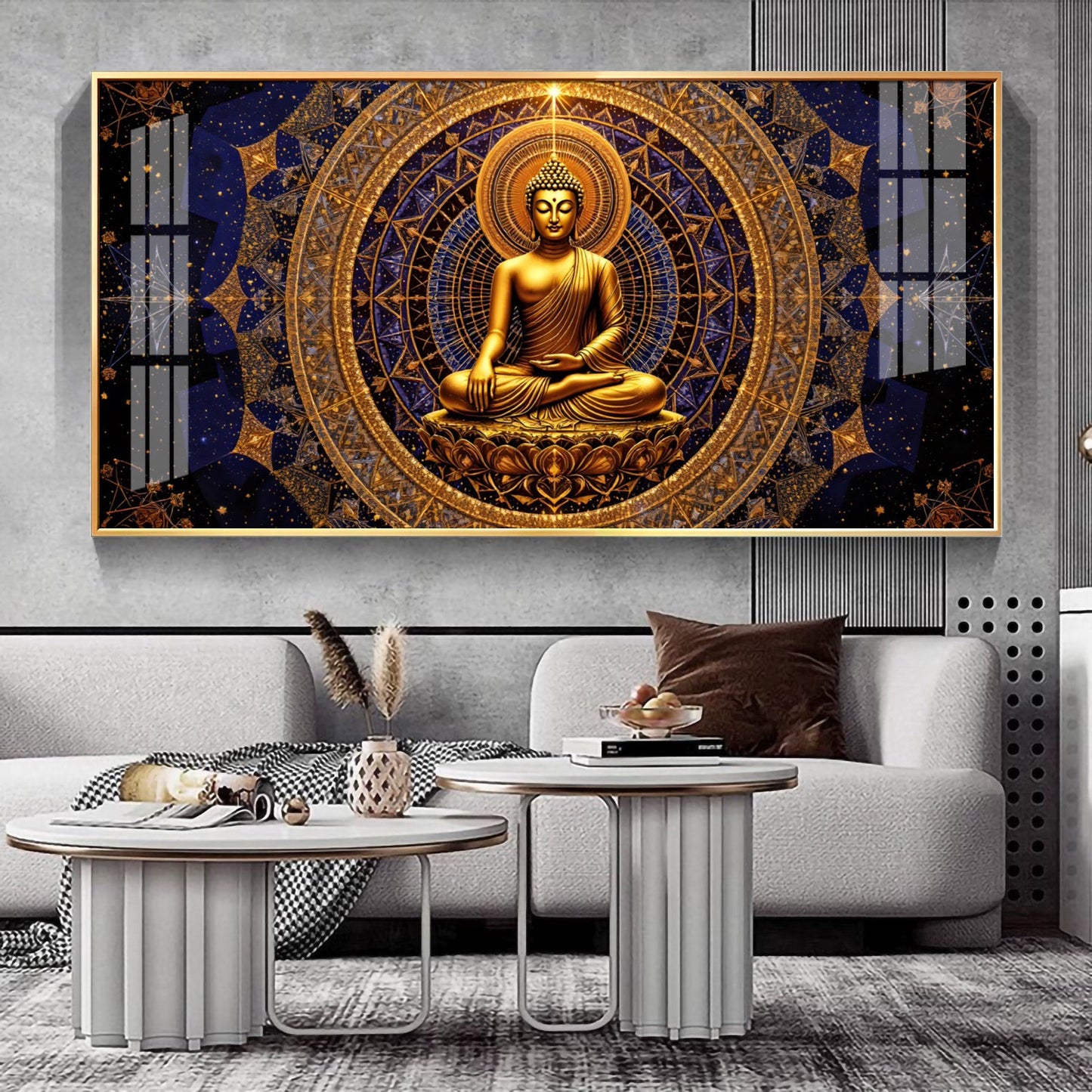 Buddha Bliss Premium Acrylic Horizontal Wall Art - 24X12 inches / Gold