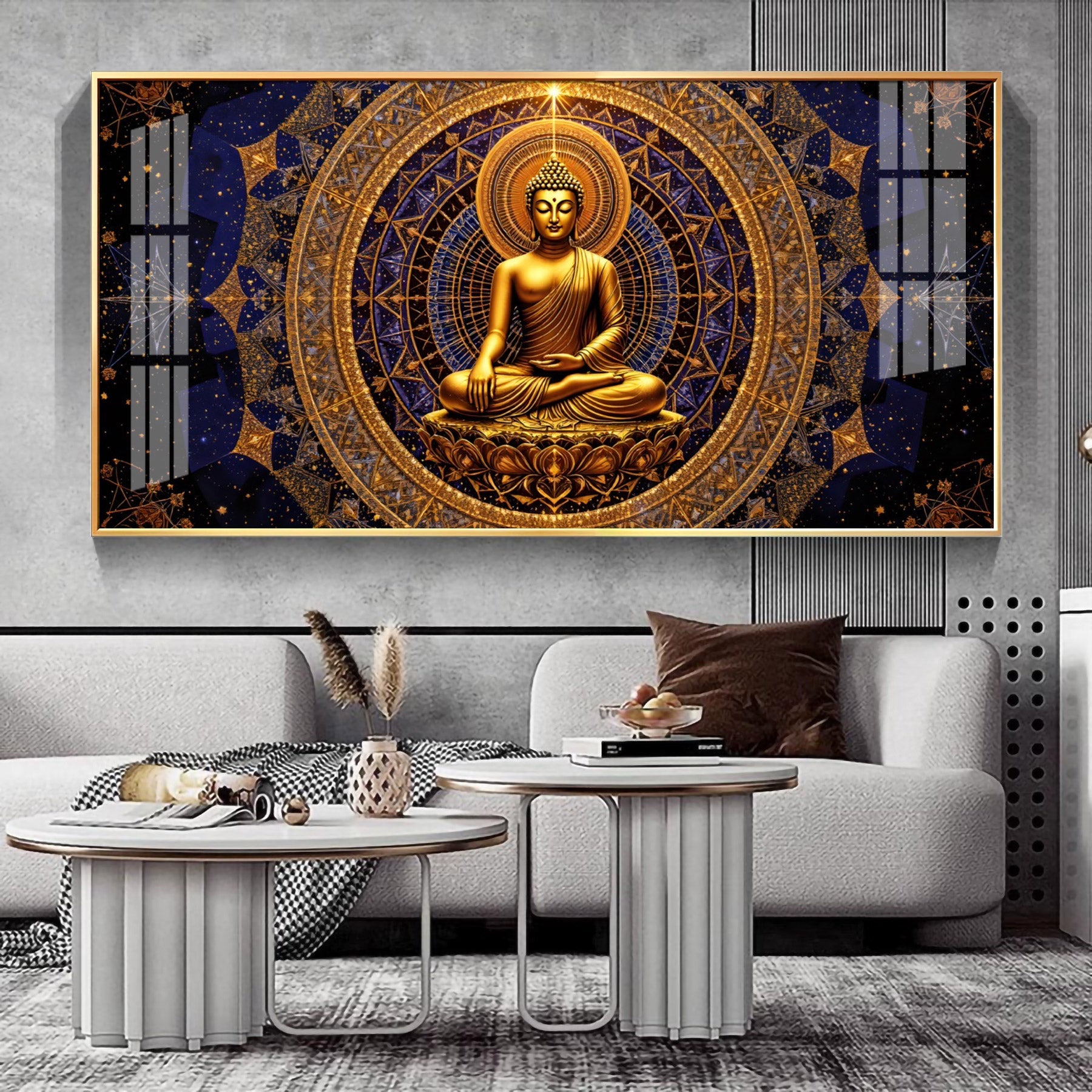 Buddha Bliss Premium Acrylic Horizontal Wall Art - 24X12 inches / Gold