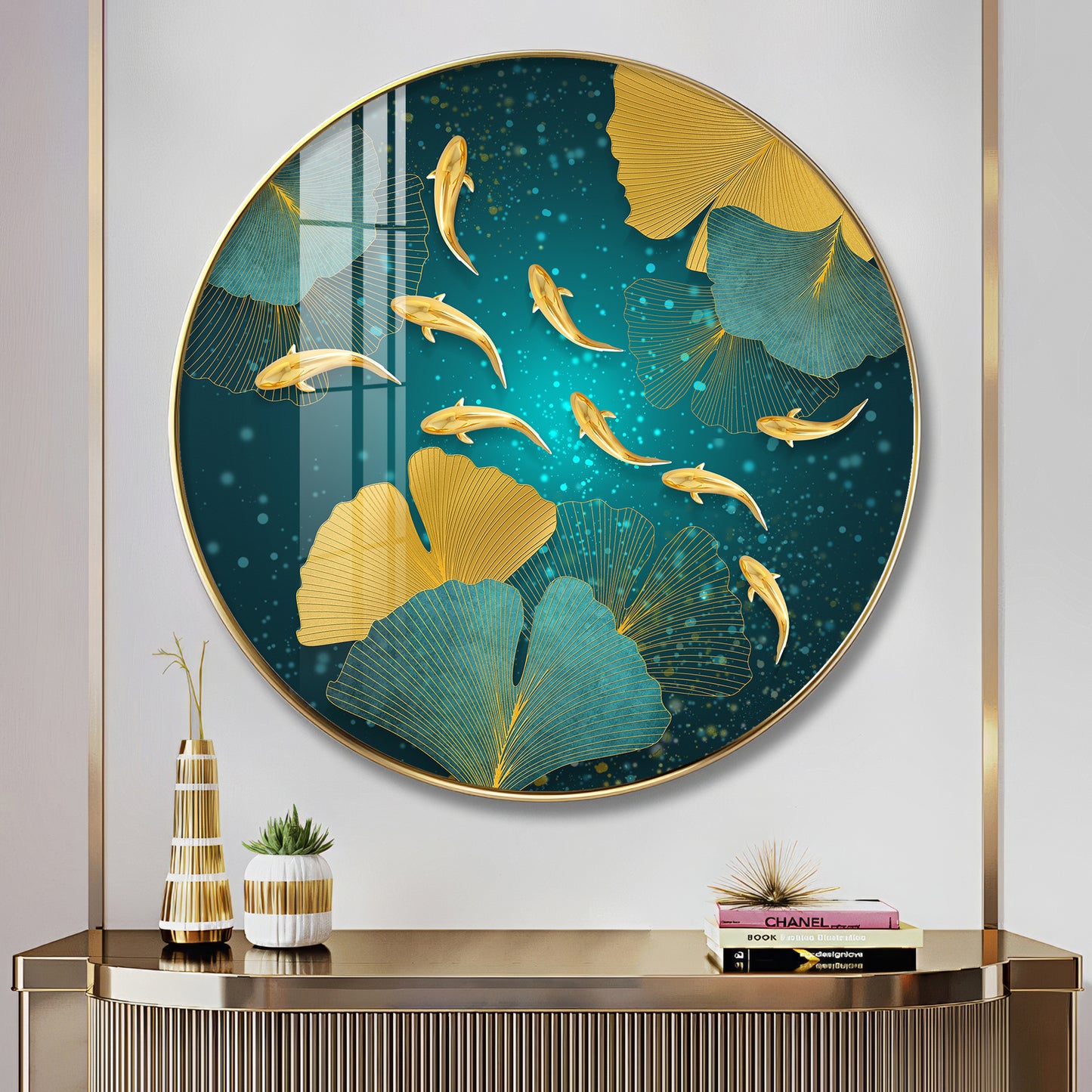 Golden Koi Fish Premium Acrylic Round Wall Art