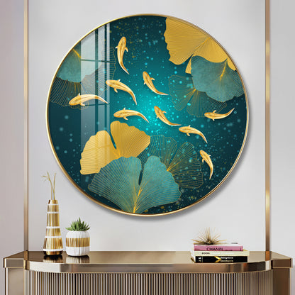 Golden Koi Fish Premium Acrylic Round Wall Art