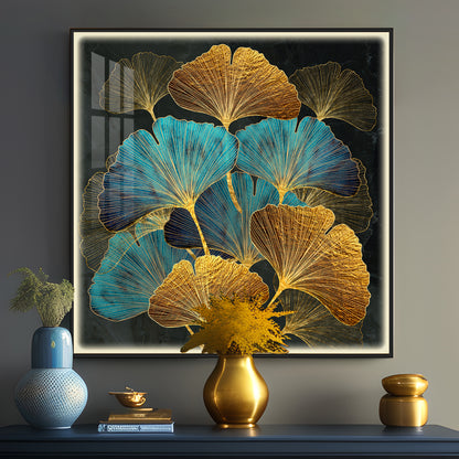 Colorful Leaves Biloba Luxury Crystal Square Wall Art