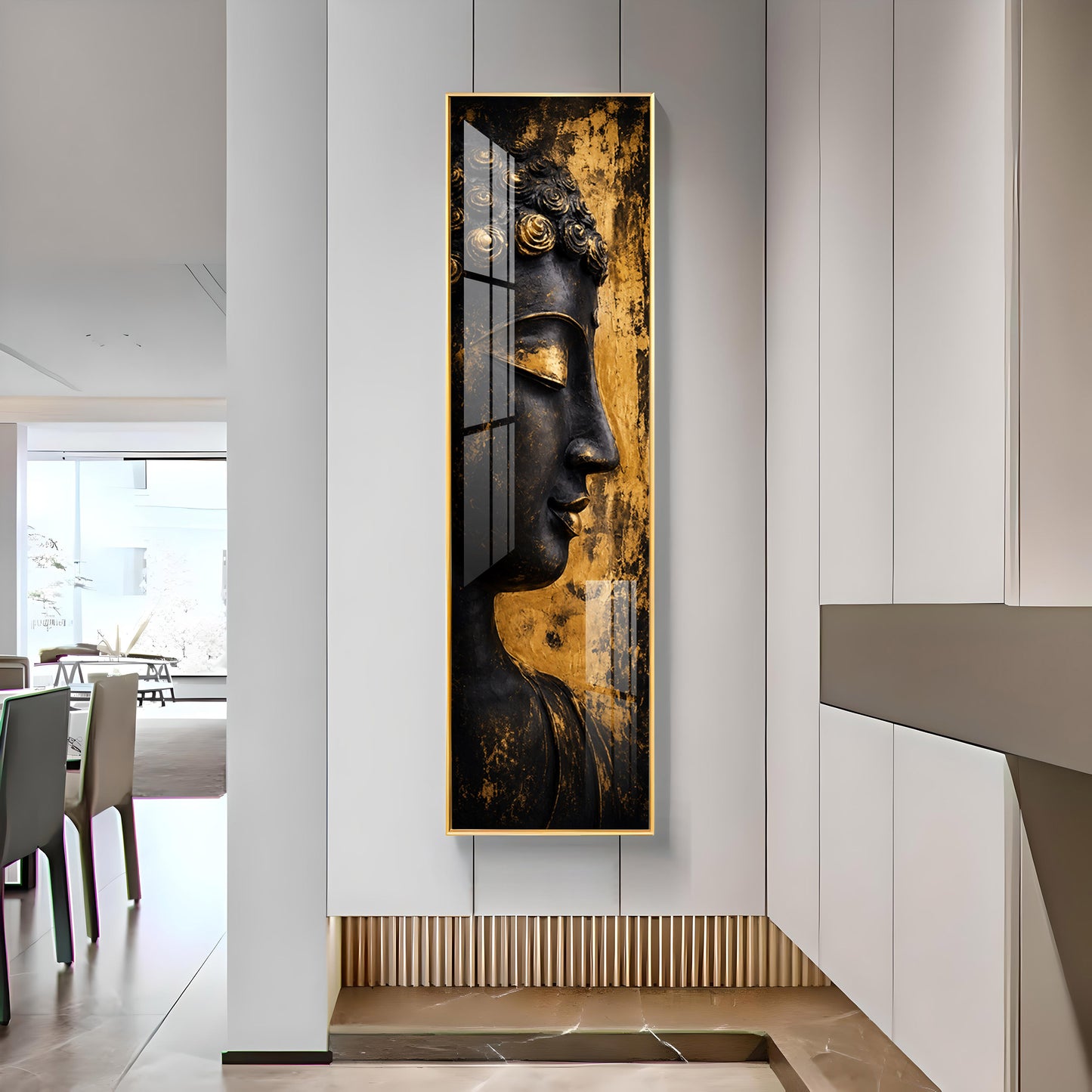 Golden Meditating Buddha Premium Acrylic Vertical Wall Art