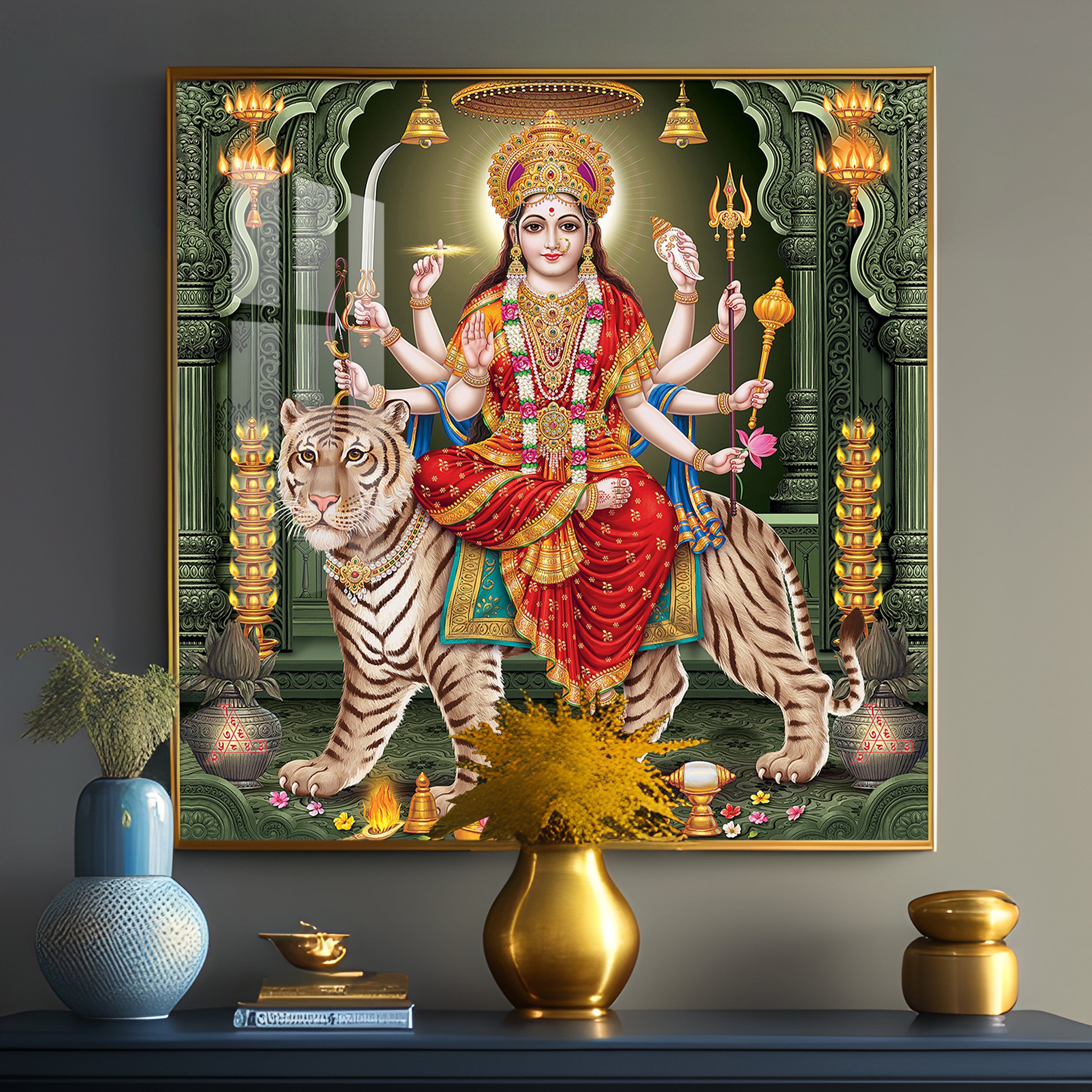 Goddess on Tiger Premium Acrylic Square Wall Art