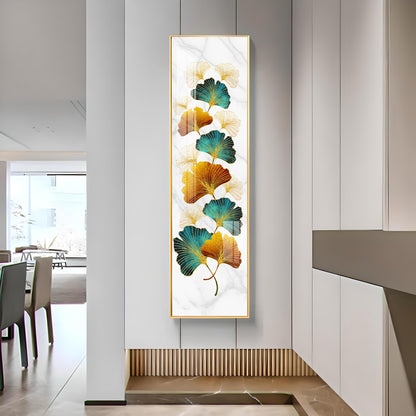 Golden Green Leaves Premium Acrylic Vertical Wall Art