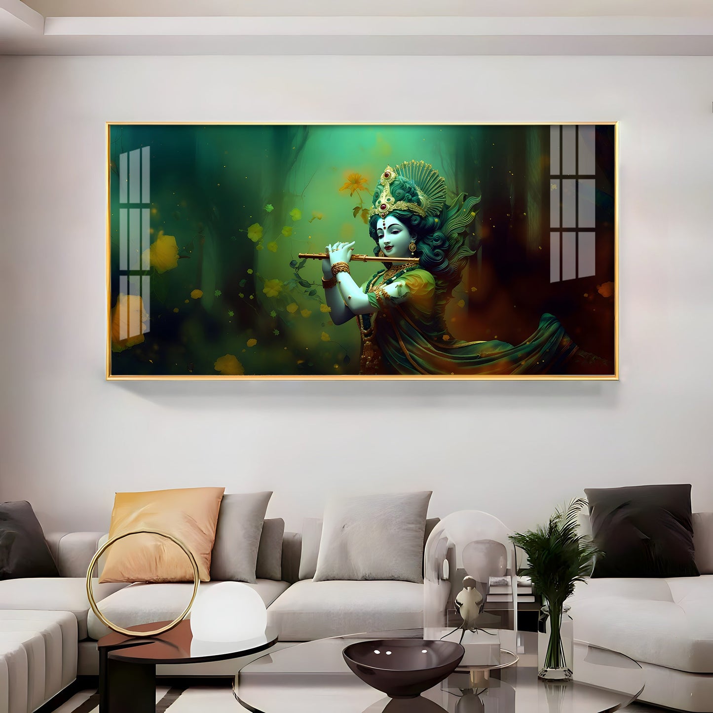 Murli Manohar Premium Acrylic Horizontal Wall Art - 24X12 inches / Gold