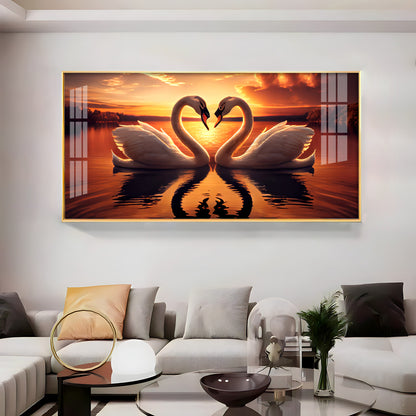 Loving Swan In Sunset Premium Acrylic Horizontal Wall Art