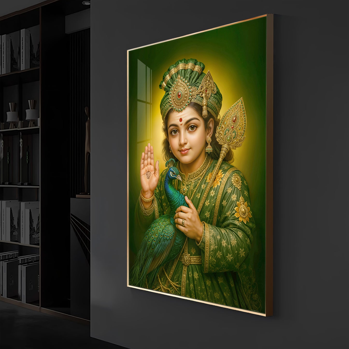 Divine Lord Murugan Modern Luxury Backlight Vertical Wall Art
